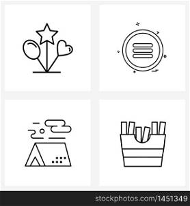Stock Vector Icon Set of 4 Line Symbols for amusement park, travel, entertainment, button, tent Vector Illustration