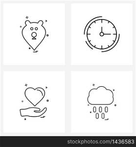 Stock Vector Icon Set of 4 Line Symbols for animal; heart; animals; time; safe Vector Illustration