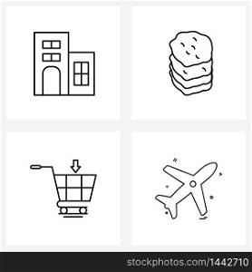 Stock Vector Icon Set of 4 Line Symbols for apartment, store, cuisine, food, shops Vector Illustration