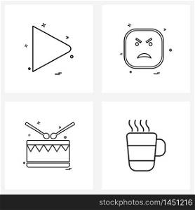 Stock Vector Icon Set of 4 Line Symbols for arrow, drum, left, emoji , music Vector Illustration