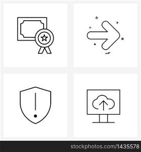 Stock Vector Icon Set of 4 Line Symbols for award; protection; reward; arrows; shield Vector Illustration