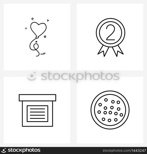 Stock Vector Icon Set of 4 Line Symbols for balloons, archive, valentine, number, content Vector Illustration