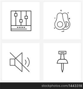 Stock Vector Icon Set of 4 Line Symbols for basic, avocado, media, food, no sound Vector Illustration