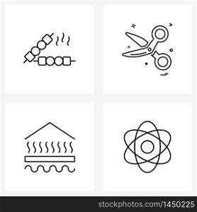 Stock Vector Icon Set of 4 Line Symbols for bbq, house, scissor, cutter, atom Vector Illustration