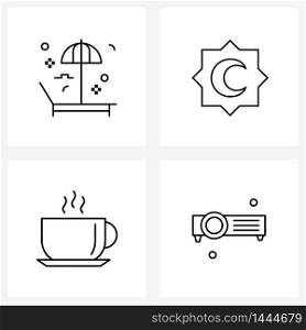 Stock Vector Icon Set of 4 Line Symbols for beach, tea, travel, camera, hot Vector Illustration