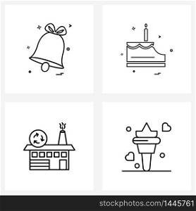 Stock Vector Icon Set of 4 Line Symbols for bell, energy, bells, cake, factory Vector Illustration