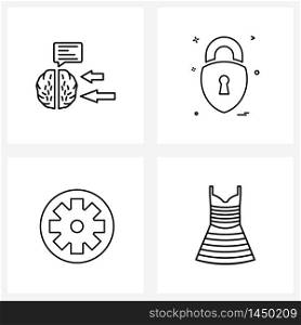 Stock Vector Icon Set of 4 Line Symbols for brain, circle, left direction, unlock, dress Vector Illustration