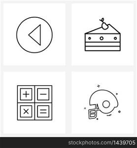 Stock Vector Icon Set of 4 Line Symbols for button, calculate, iso, cake, compute Vector Illustration