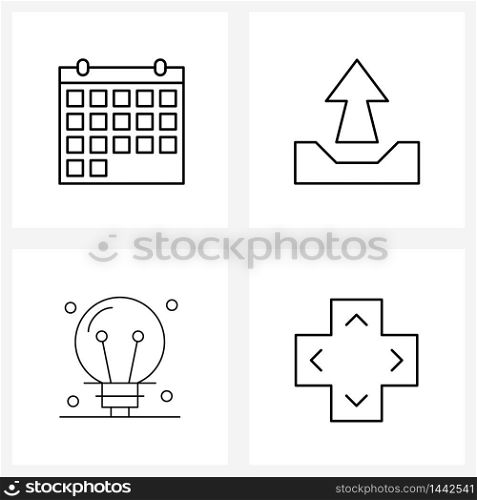 Stock Vector Icon Set of 4 Line Symbols for calendar, electronic, month, upload, direction Vector Illustration
