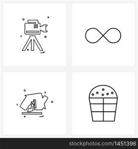 Stock Vector Icon Set of 4 Line Symbols for camera, house, photography, loop, home Vector Illustration