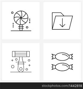 Stock Vector Icon Set of 4 Line Symbols for candy shop, fashion, sweet shop, folder, razor Vector Illustration