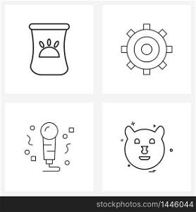 Stock Vector Icon Set of 4 Line Symbols for cat food, new, meal, marketing, year Vector Illustration