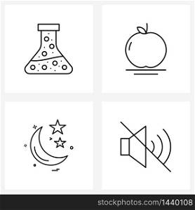 Stock Vector Icon Set of 4 Line Symbols for chemistry, night, apple, moon, control Vector Illustration