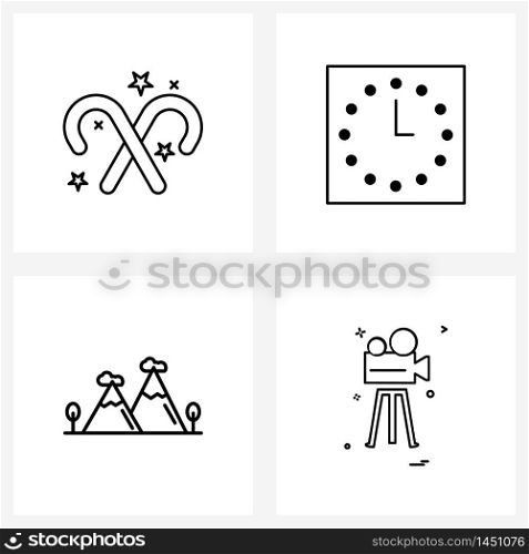 Stock Vector Icon Set of 4 Line Symbols for Christmas candy, nature, Christmas, time, entertainment Vector Illustration