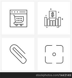 Stock Vector Icon Set of 4 Line Symbols for commerce, paperclip, platform, dollar, stationary Vector Illustration