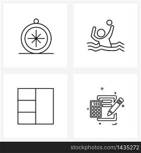 Stock Vector Icon Set of 4 Line Symbols for compass, four, travel, polo, layout Vector Illustration