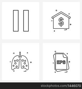 Stock Vector Icon Set of 4 Line Symbols for control, lungs , video, dollar, file Vector Illustration