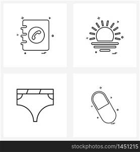 Stock Vector Icon Set of 4 Line Symbols for diary, garments, sun, weather, tablet Vector Illustration
