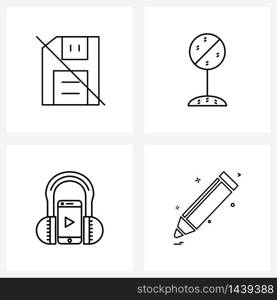 Stock Vector Icon Set of 4 Line Symbols for disable, mobile, floppy, not, play Vector Illustration