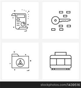 Stock Vector Icon Set of 4 Line Symbols for doc, files, pie chart, keyboarding, directory Vector Illustration