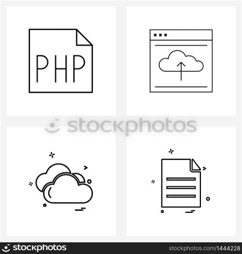 Stock Vector Icon Set of 4 Line Symbols for document, weather, upload, page, sun Vector Illustration