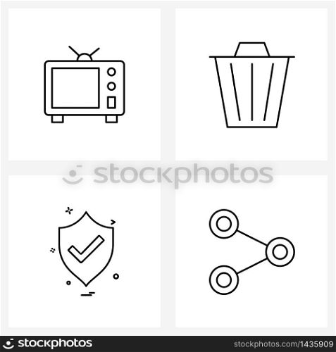 Stock Vector Icon Set of 4 Line Symbols for electronics, protected, TV, recycle, shield Vector Illustration