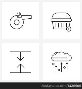 Stock Vector Icon Set of 4 Line Symbols for equipment; vertical; whistle; add; save Vector Illustration