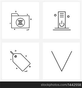Stock Vector Icon Set of 4 Line Symbols for files, offer tag, folder, pc, tag Vector Illustration