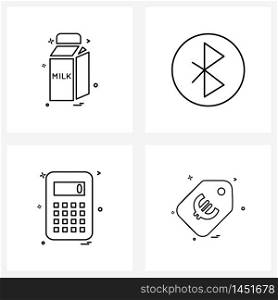 Stock Vector Icon Set of 4 Line Symbols for food, tag, bluetooth, calculator, sale Vector Illustration