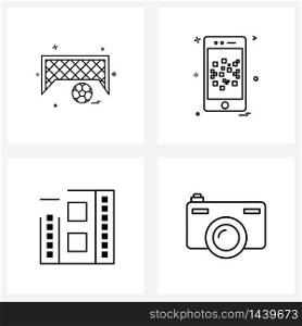Stock Vector Icon Set of 4 Line Symbols for football, film, game, smart phone, less Vector Illustration