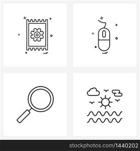 Stock Vector Icon Set of 4 Line Symbols for gear, magnifying glass, bill, device, maximize Vector Illustration
