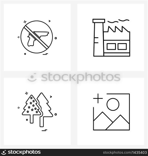 Stock Vector Icon Set of 4 Line Symbols for gun, gallery, factory, tree, photo album Vector Illustration