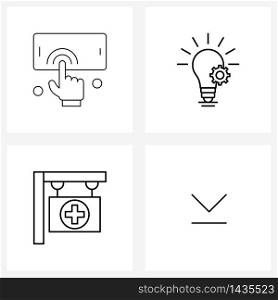 Stock Vector Icon Set of 4 Line Symbols for hand; science; idea; light; bottom Vector Illustration