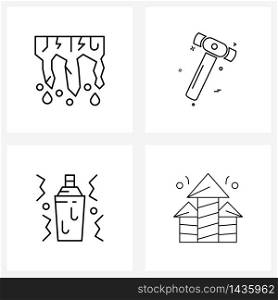 Stock Vector Icon Set of 4 Line Symbols for icicles; drink; hammer; labour; fireworks Vector Illustration