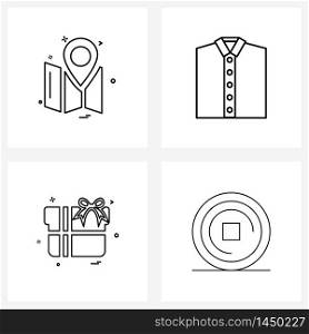 Stock Vector Icon Set of 4 Line Symbols for location, gift, marker, dress, surprise Vector Illustration