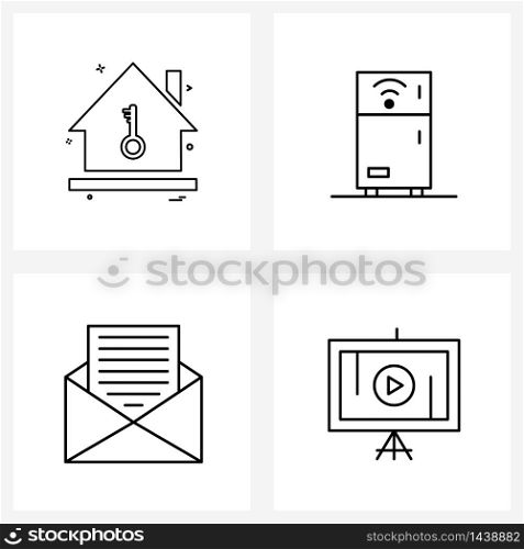 Stock Vector Icon Set of 4 Line Symbols for lock, massage, lock, smart, email Vector Illustration