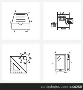 Stock Vector Icon Set of 4 Line Symbols for message, geometry, messages, mobile, math&rsquo;s Vector Illustration