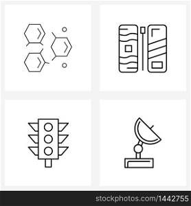 Stock Vector Icon Set of 4 Line Symbols for molecular, transport, snowboard, lights, gps Vector Illustration