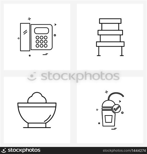 Stock Vector Icon Set of 4 Line Symbols for phone, bowl, call, obstacle, food Vector Illustration