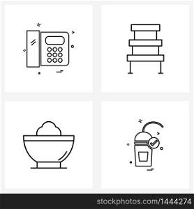 Stock Vector Icon Set of 4 Line Symbols for phone, bowl, call, obstacle, food Vector Illustration