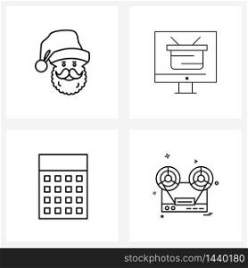 Stock Vector Icon Set of 4 Line Symbols for Santa clause, calculation, led, cyber, cassette Vector Illustration