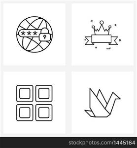 Stock Vector Icon Set of 4 Line Symbols for secure internet, user, crown, arrow, bird Vector Illustration