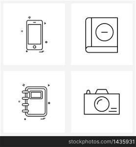 Stock Vector Icon Set of 4 Line Symbols for smart phone; doc; phone; school; text Vector Illustration