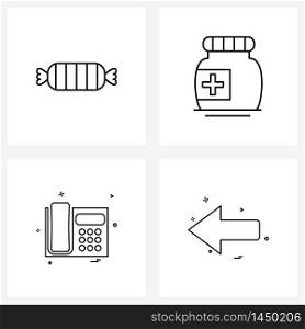 Stock Vector Icon Set of 4 Line Symbols for sweets, phone , medicine, bottle, arrow Vector Illustration
