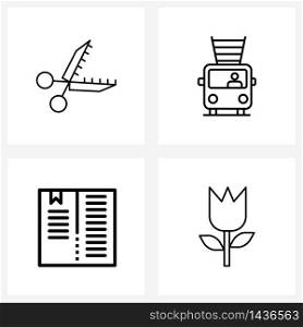 Stock Vector Icon Set of 4 Line Symbols for trimmer scissor; learning; car; vehicle; school Vector Illustration