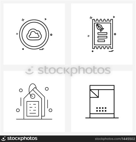 Stock Vector Icon Set of 4 Line Symbols for ui, price, cloud, invoice, basic Vector Illustration