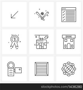 Stock Vector Icon Set of 9 Line Symbols for bank, adventure, mark, car, no Vector Illustration