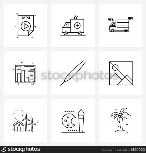 Stock Vector Icon Set of 9 Line Symbols for bar chart, graph, travel, vehicle, travel Vector Illustration