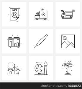 Stock Vector Icon Set of 9 Line Symbols for bar chart, graph, travel, vehicle, travel Vector Illustration