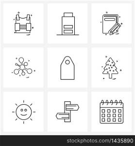 Stock Vector Icon Set of 9 Line Symbols for bonding, share, electricity, pen, book Vector Illustration